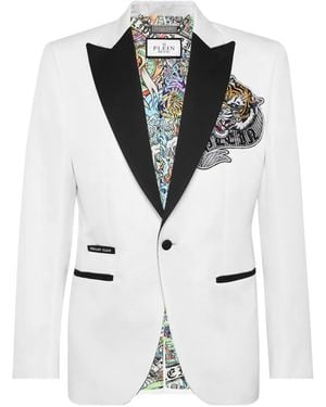 Philipp Plein Patch Peak-Lapel Blazer - White