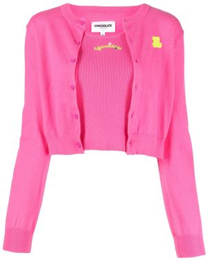 Chocoolate Set Cardigan E Top Con Applicazione - Rosa