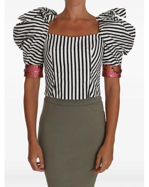 Dolce & Gabbana Striped Puff-Sleeve Top - Black