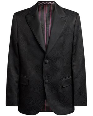 Etro Single-Breasted Cotton-Blend Jacquard Jacket With Damask-Motif - Black