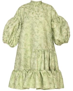 ANOUKI Puffed-Sleeve Tiered Dress - Green