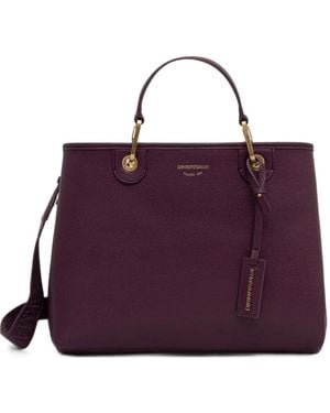 Emporio Armani Shopping Bag With A Pebbled Texture And Dual Top Handles - Purple