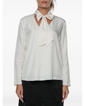 ARMANI EXCHANGE Pussy-Bow Long-Sleeve Blouse - Grey