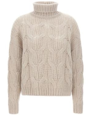 Hemisphere Cable-Knit Turtleneck Sweater - White