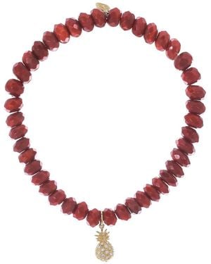 Sydney Evan 14Kt Pineapple-Charm Bamboo Coral And Diamond Bracelet - Red