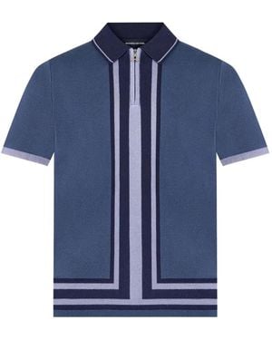 Manière De Voir Contrast Border Knit Zip Polo Shirt - Blue