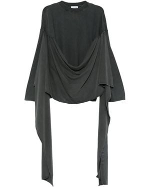 Jean Paul Gaultier Draped-Neckline Long-Sleeve Top - Black