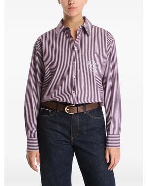 GANT Vertical-Stripe Logo-Embroidered Shirt - Purple