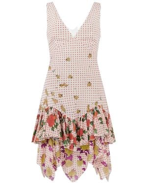 Donde Esteban Mini-Jurk Met Bloemenprint En Ruches - Wit
