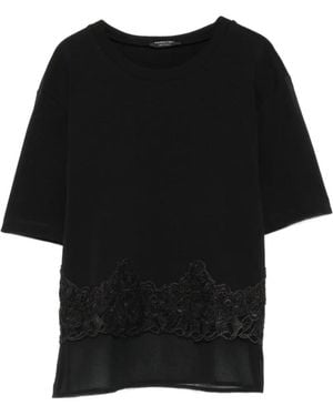 Margittes Lace-Trim T-Shirt - Black