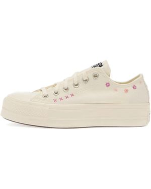 Converse Chuck Taylor Floral-Embroidered Platform Trainers - Natural