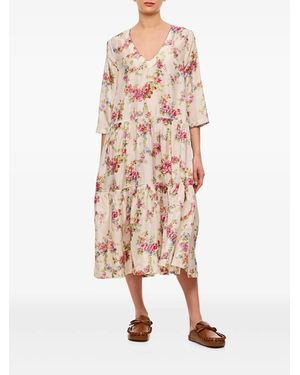 Péro Robe Fleurie À Volants Superposés - Rose
