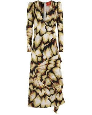 La DoubleJ Femme Midi Dress With Abstract Feather Print - Metallic
