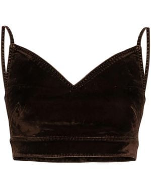 Loewe V-Neck Velour Cropped Top - Black