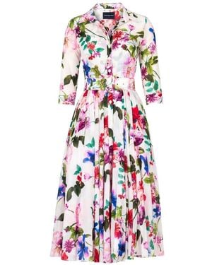 Samantha Sung Aster Floral-Print Belted Dress - White