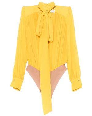 Elisabetta Franchi Pleated Tie Bodysuit - Yellow