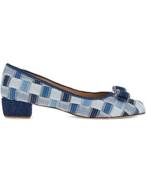 Ferragamo Varina Checked Block-Heel Court Shoes - Blue