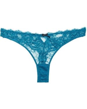 Fleur du Mal Bianca Lace Bow Thong - Blue
