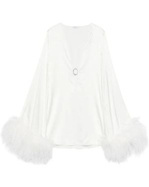 Oséree Feather-Trim Mini Dress - White