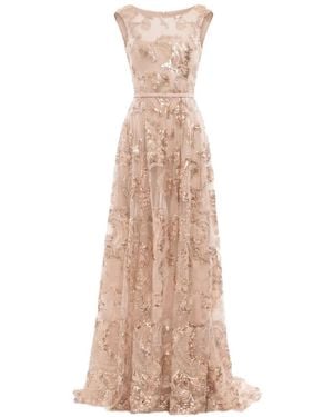 white and gold bodycon dress SAIID KOBEISY RE3355 Sequined Asymmetrical Overskirt Gown