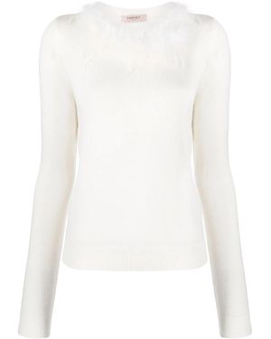 Twinset Faux Fur-Trim Knitted Top - White