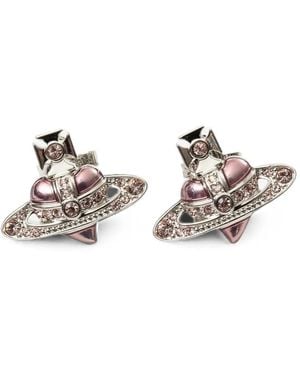 Vivienne Westwood New Diamante Heart Orb Stud Earrings - White