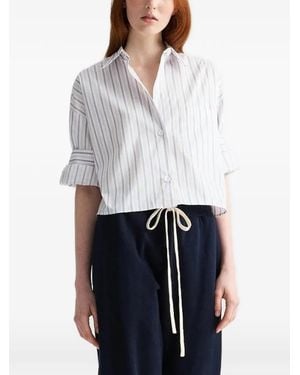 Twp Striped-Cropped Shirt - White