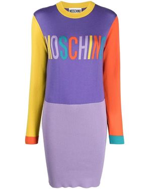 Moschino Intarsia Logo-Knit Jumper Dress - Purple