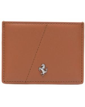 Ferrari Logo-Plaque Leather Card Holder - Brown
