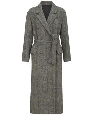 Brunello Cucinelli Abrigo A Cuadros Con Doble Botonadura - Gris