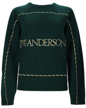 JW Anderson Logo-Embroidered Wool Jumper - Green