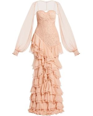 ZEENA ZAKI Abendkleid mit Spitzeneinsatz - Pink