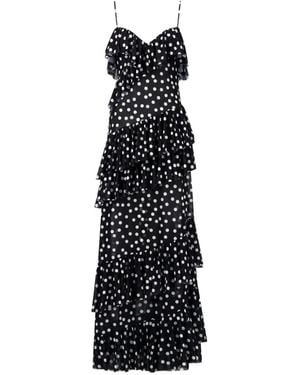 Leslie Amon Vestido Con Motivo De Lunares Y Volantes - Blanco