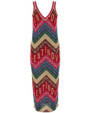 Valentino Garavani Chevron Lurex Dress - Red