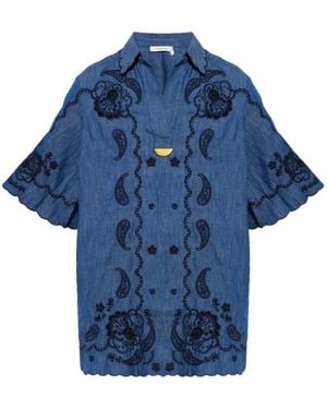 Zimmermann Embroidered Denim Mini Dress - Blue