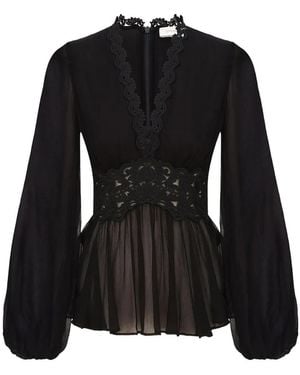 Zimmermann Luna Lace-trim Peplum Blouse - Black