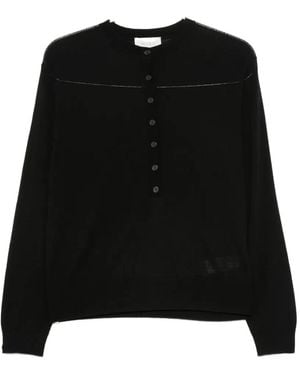 ViCOLO Button-Up Crew-Neck Sweater - Black