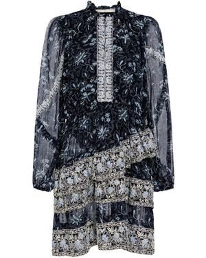 Marie Oliver Yazmine Floral-Print Ruffled Dress - Blue