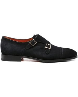 Santoni Double-Buckle Suede Monk Shoes - Black