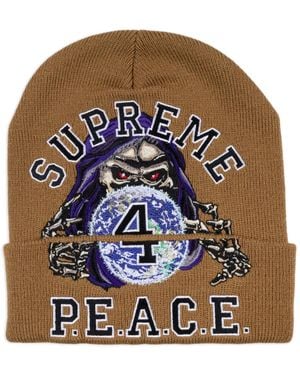 Supreme Peace Embroidered Beanie - Brown