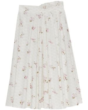 MSGM Floral-Print Midi Pleated Skirt - White