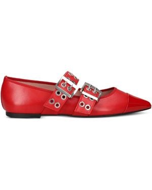 Pretty Ballerinas Buckle Eyelet Ballet Flats - Red