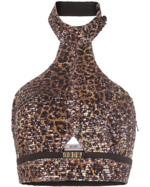 Gcds Leopard-Print Halterneck Top - Brown
