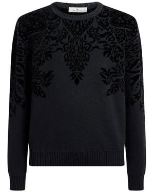 Etro Wool-Blend Jacquard Sweater With Chenille-Motif - Black