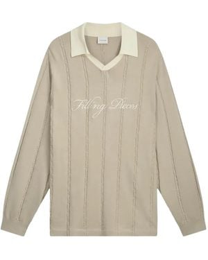 Filling Pieces Cable-Knit Embroidered Polo Shirt - Natural