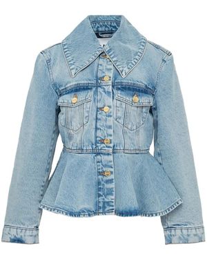 Ganni Pleated Peplum Denim Jacket - Blue