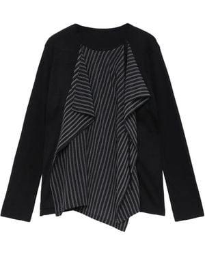 Y's Yohji Yamamoto Ruffled Striped Top - Black