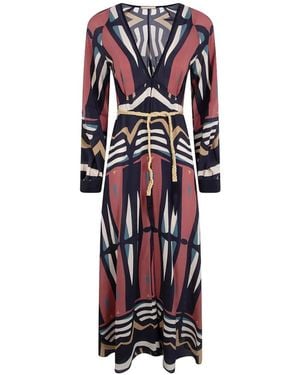 VOLANTIS Illumination Geometric-Print Belted Silk Dress - White