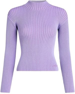 KARL LAGERFELD Mock-Neck Lurex T-Shirt - Purple