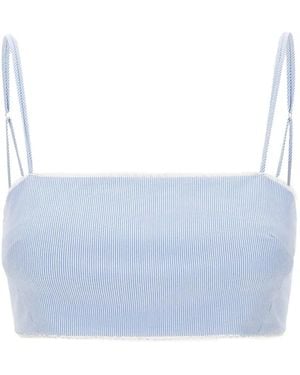 ANDAMANE Micro-Stripe Lace-Trim Top - Blue